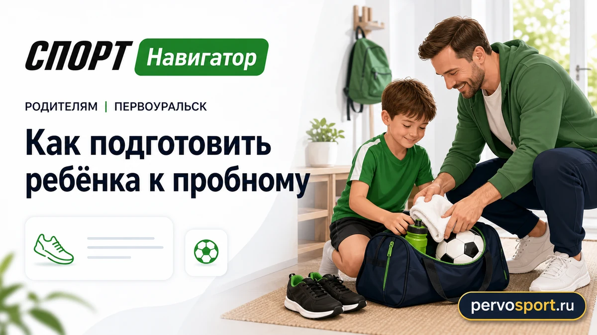 Родитель готовит ребёнка к пробному занятию в спортивной секции